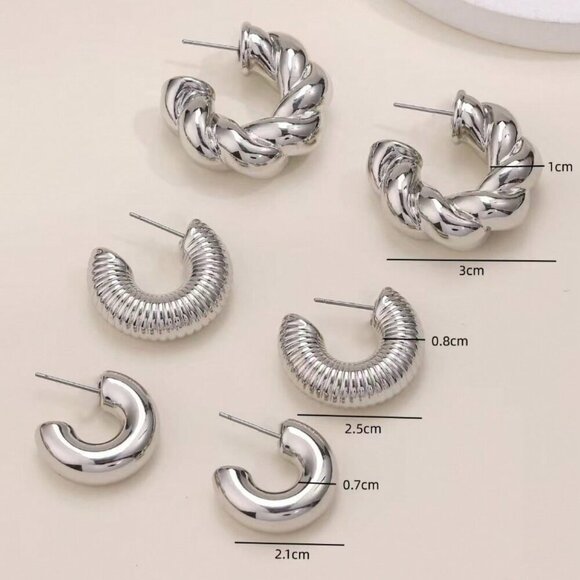 Silver Old Money Style Women's Geometric Earrings set - Picture 3 of 3